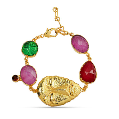 Tribal Mask & Multi Gem Charm Bracelet
