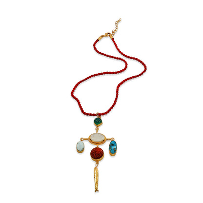 Necklace with colorful pendant on a white background