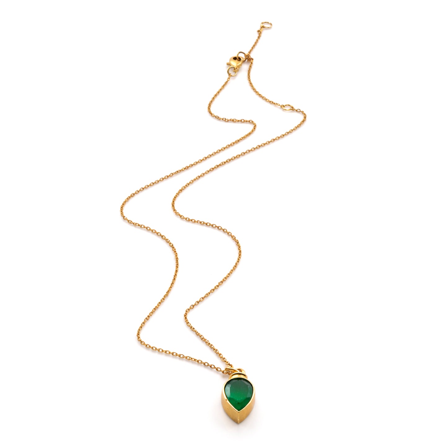 Green Onyx Teardrop Solitaire Chain Necklace