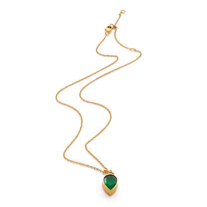Green Onyx Teardrop Solitaire Chain Necklace