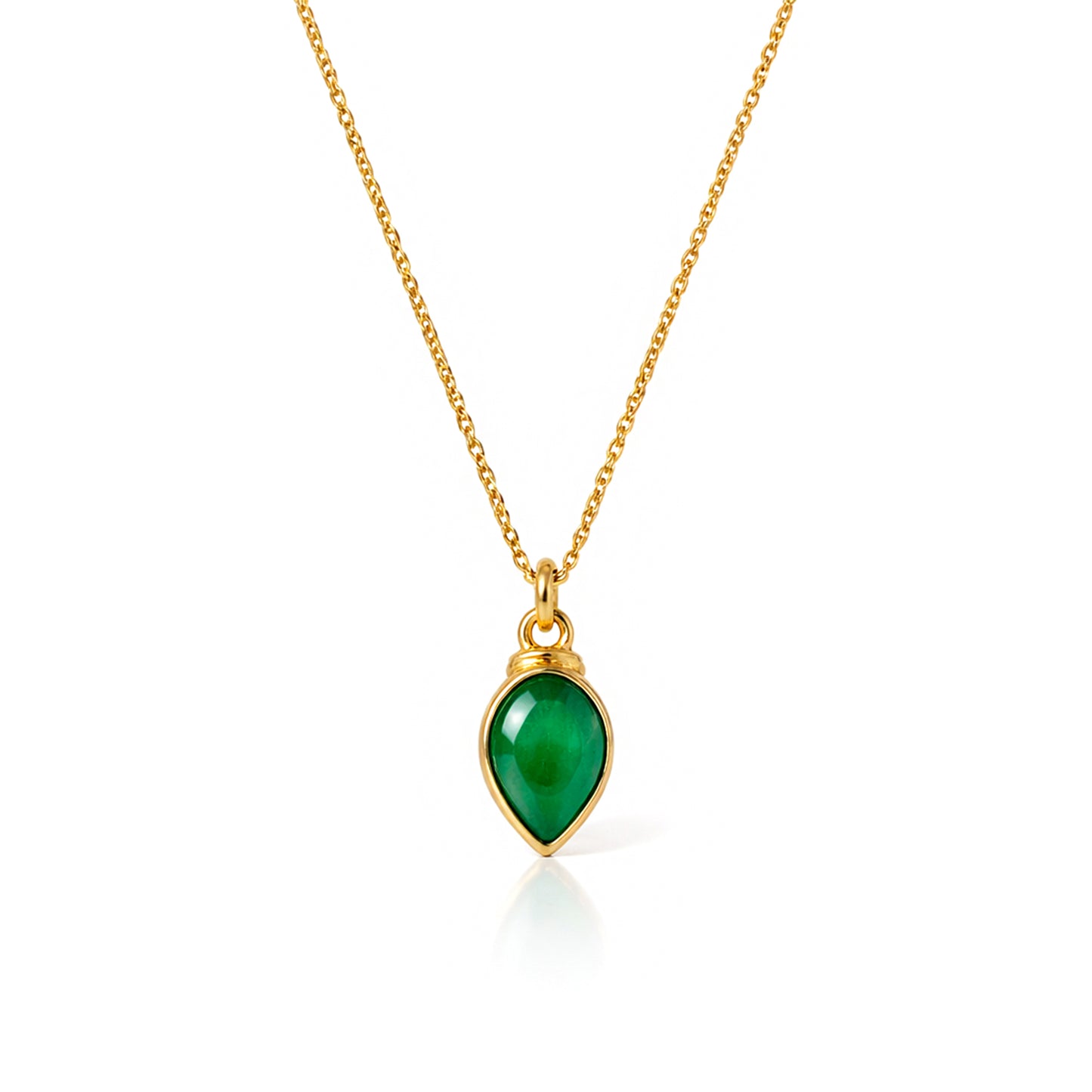 Green Onyx Teardrop Solitaire Chain Necklace