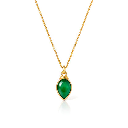 Green Onyx Teardrop Solitaire Chain Necklace