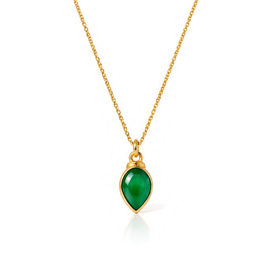 Green Onyx Teardrop Solitaire Chain Necklace