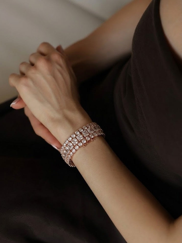 Rose Gold Double Row Crystal Tennis Bracelet