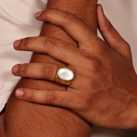 Pearl Crown Men's 92.5 Sterling Silver Ring Gold