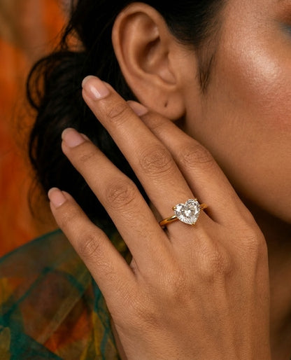 Solitaire Heart Crystal Teardrop Ring
