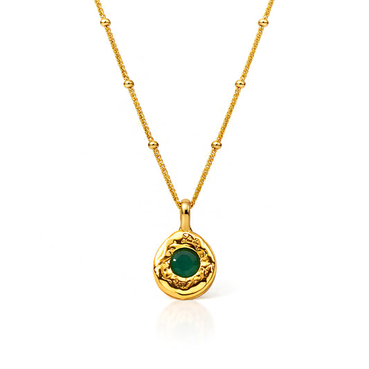 Green Onyx Medallion Charm Necklace