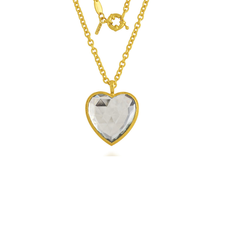 Chunky Crystal Heart Pendant Necklace (Water Resistance Premium Plating)