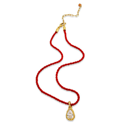 Teardrop Crystal Cord Necklace in 92.5 Sterling Silver