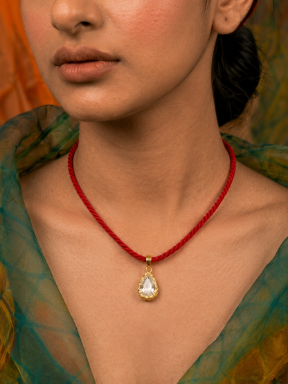 Teardrop Crystal Cord Necklace in 92.5 Sterling Silver