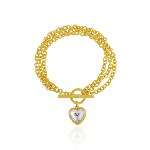 Layering Chain Crystal Heart Bracelet (Water Resistance Premium Plating)