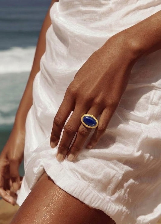 Gold Lapis Lazuli Statement Ring