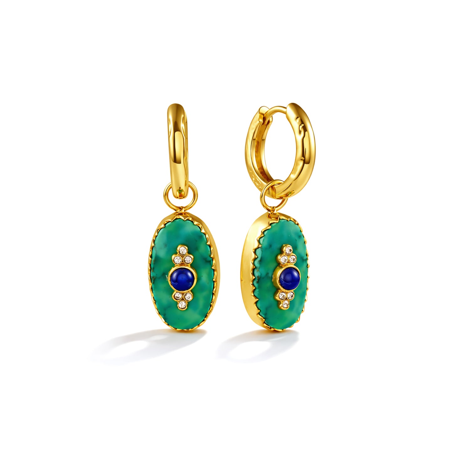 Natural Turquoise and Lapis Evil Eye Huggie Earrings