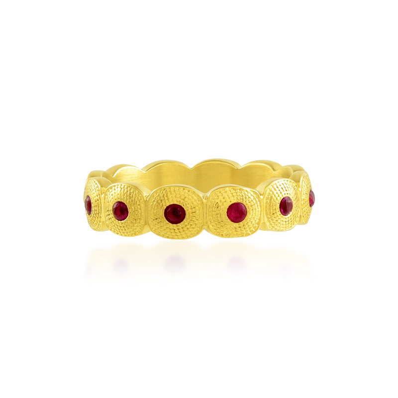 Pink Gems Honeycomb Shaped Band Ring (Water Resistance Premium Plating)
