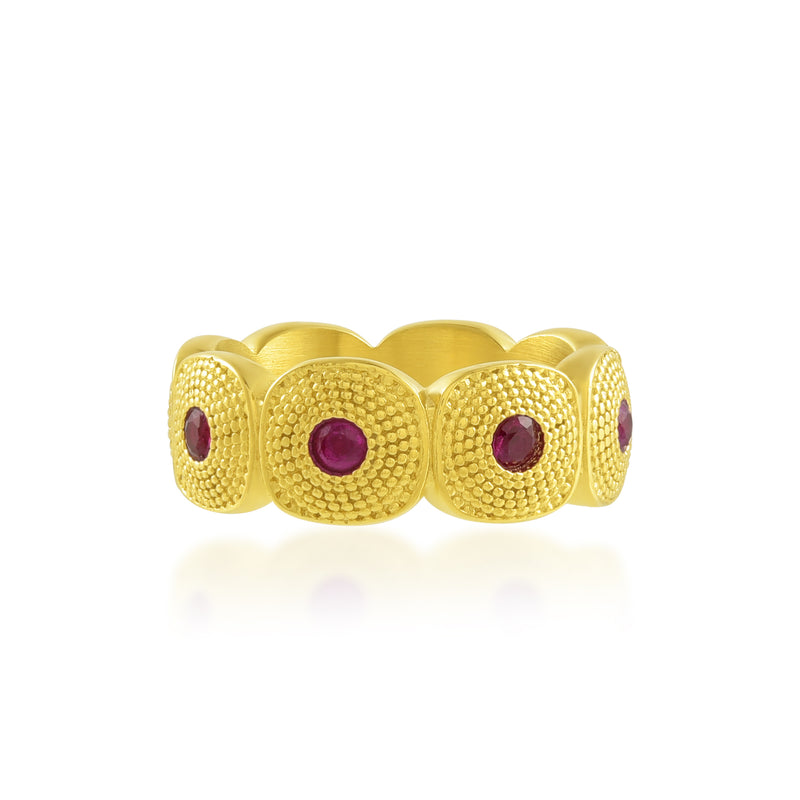Pink Gems Honeycomb Shaped Chunky Band Ring (Water Resistance Premium Plating)