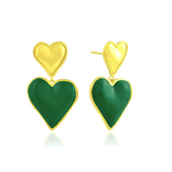 Green Enamel Heart Earrings (Water Resistance Premium Plating)