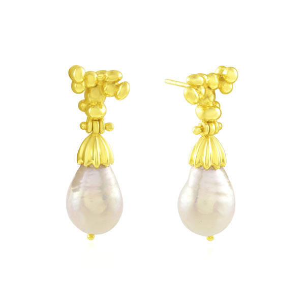 Pellet Pearl Drop Earrings (Water Resistance Premium Plating)