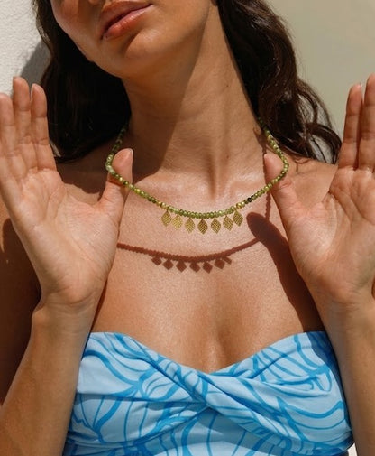 Green Tourmaline Fringe Charm Necklace