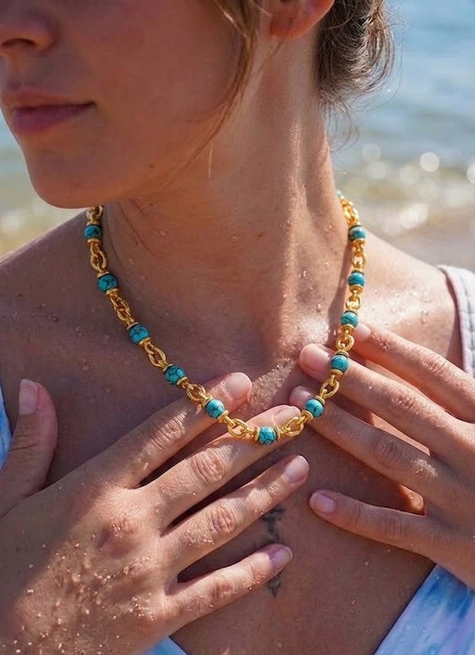 Turquoise Nugget Link Chain Necklace