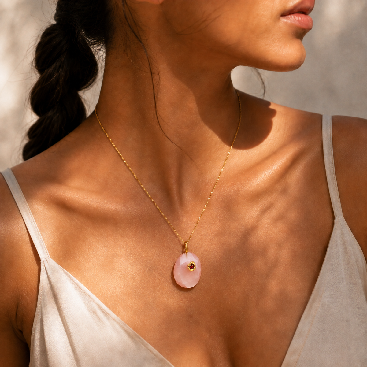 Rose Quartz Garnet Accent Charm
