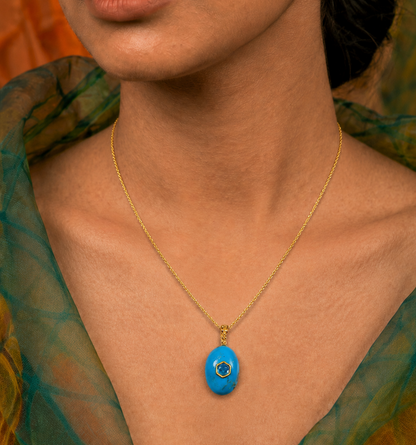 Turquoise, Blue Topaz & Sapphire Pendant Necklace