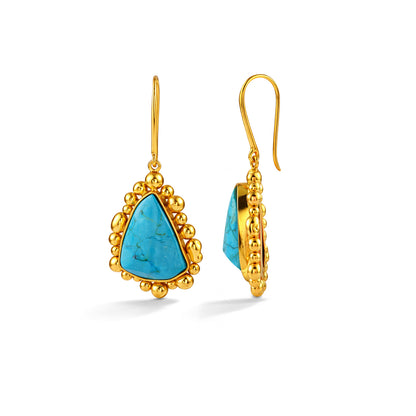 Gold Plated Natural Turquoise Pebble Drop Earrings