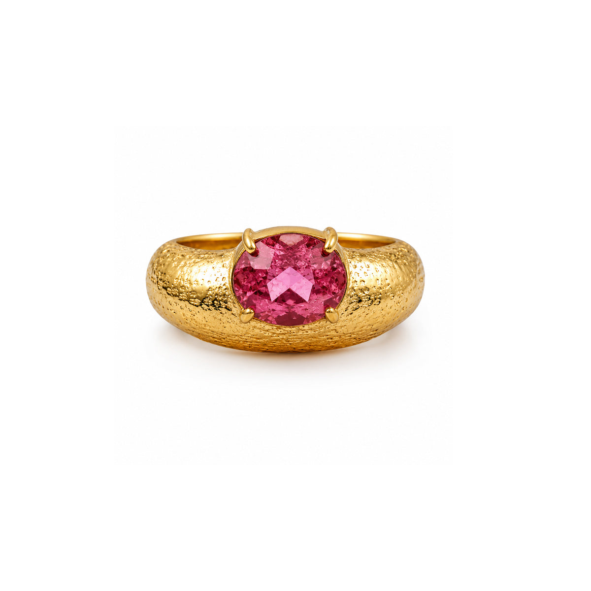 Pink Tourmaline Textured Statement Ring