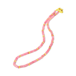 Pink Jade Tier Beaded Necklace (Water Resistance Premium Plating)