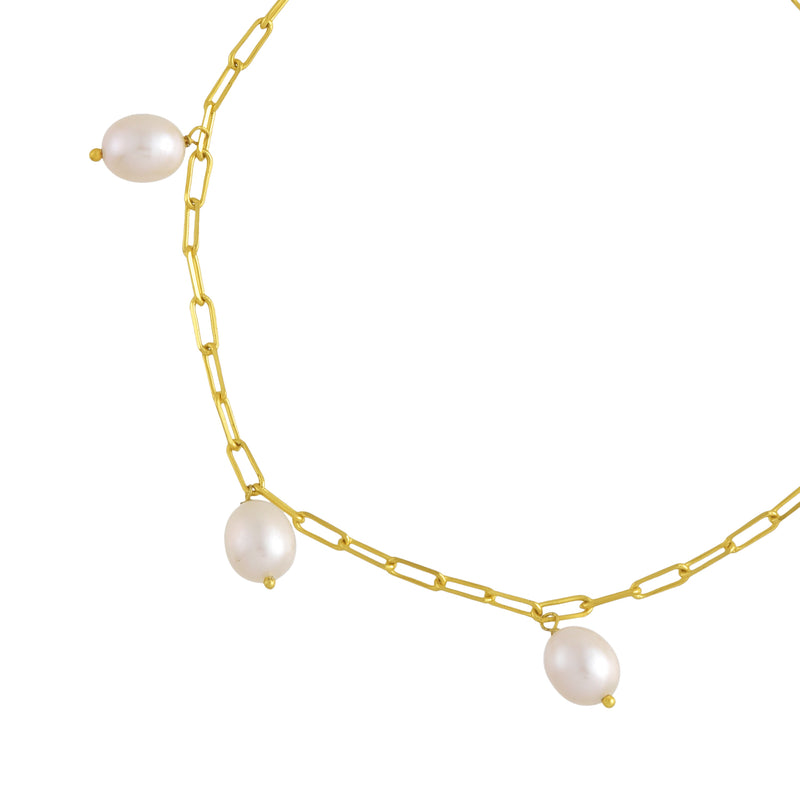 Paperclip Chain Pearl Anklet (Water Resistance Premium Plating)