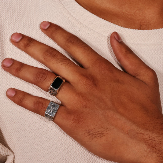Grid Carve Men’s 92.5 Sterling Silver Ring