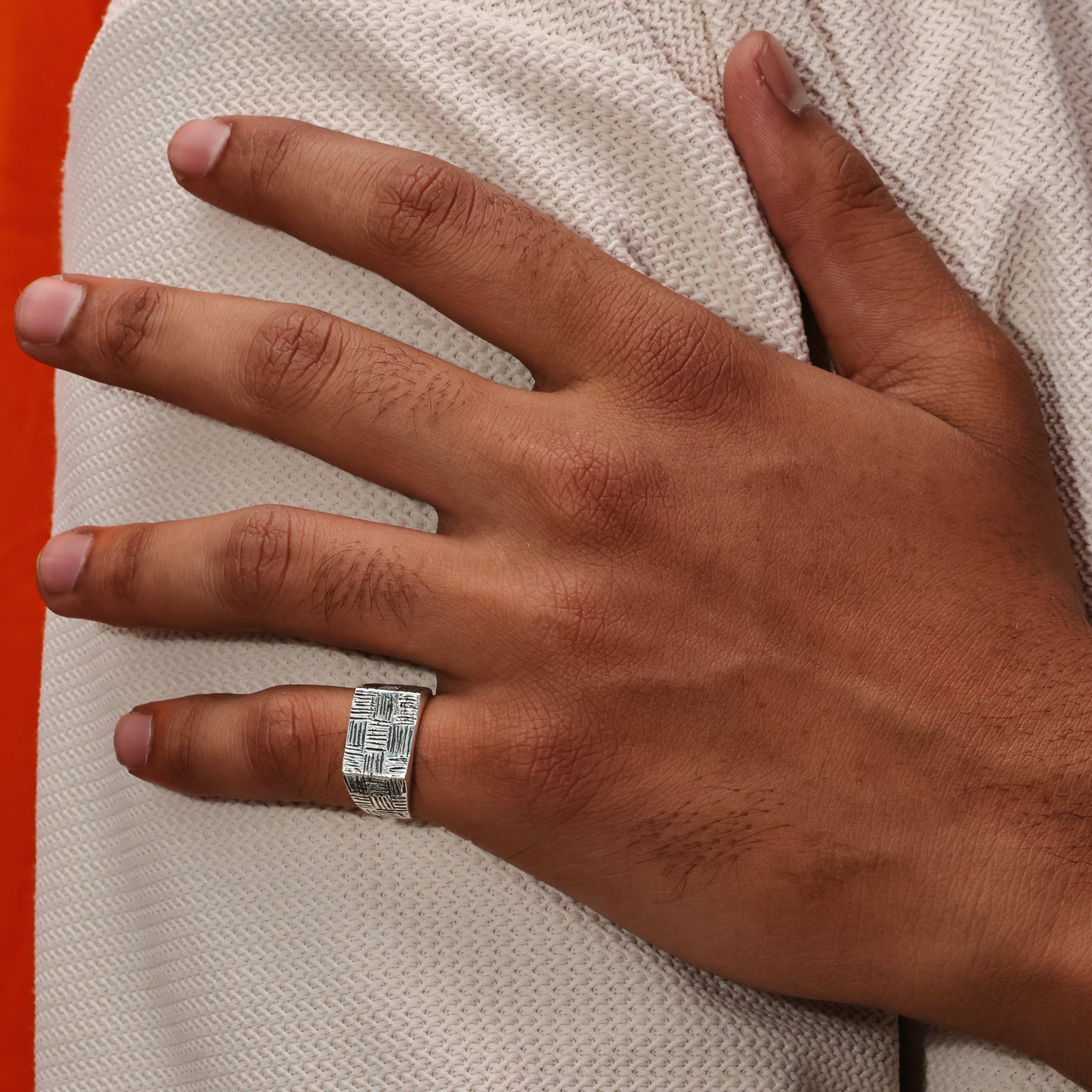 Grid Carve Men’s 92.5 Sterling Silver Ring