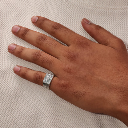 Grid Carve Men’s 92.5 Sterling Silver Ring