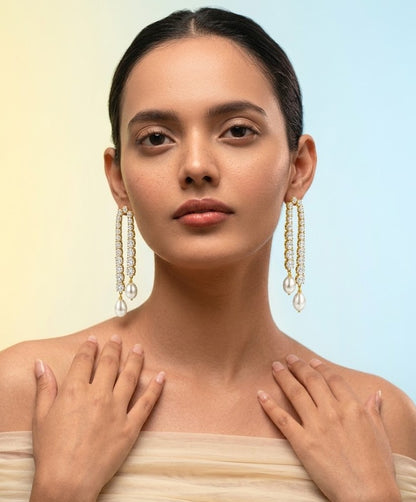 Crystal & Pearl Tennis Drop Earrings