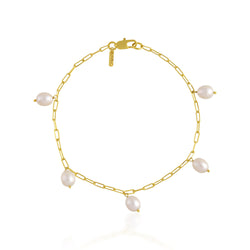 Paperclip Chain Pearl Anklet (Water Resistance Premium Plating)