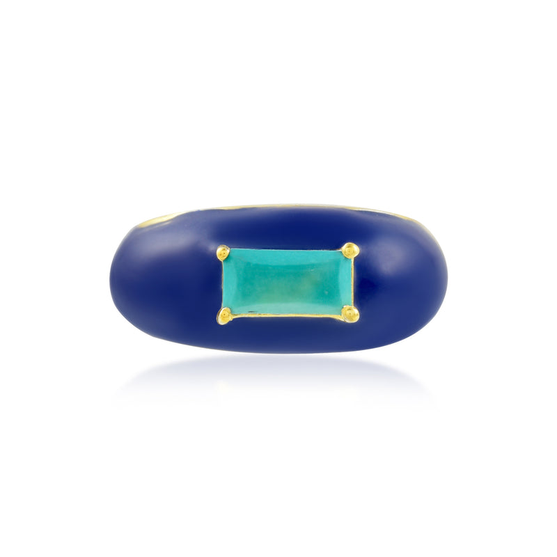 Blue Enamel Turquoise Ring (Water Resistance Premium Plating)
