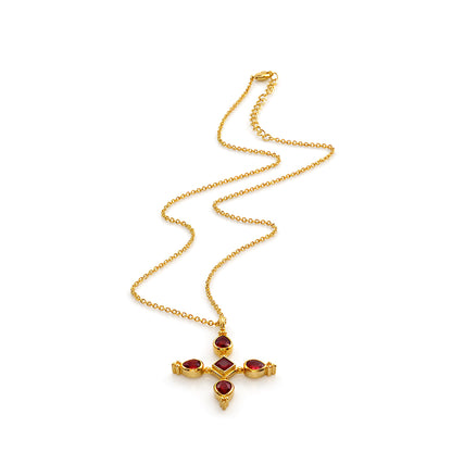Ruby Cross Pendant Necklace