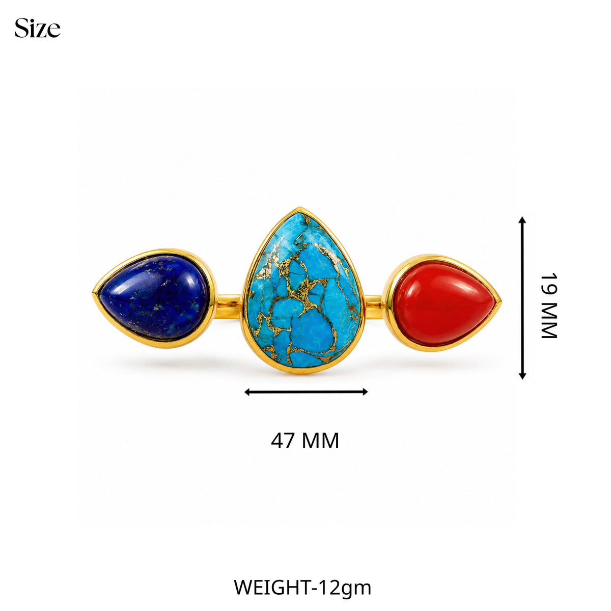 Lapis, Coral and Turquoise Dual Finger Ring
