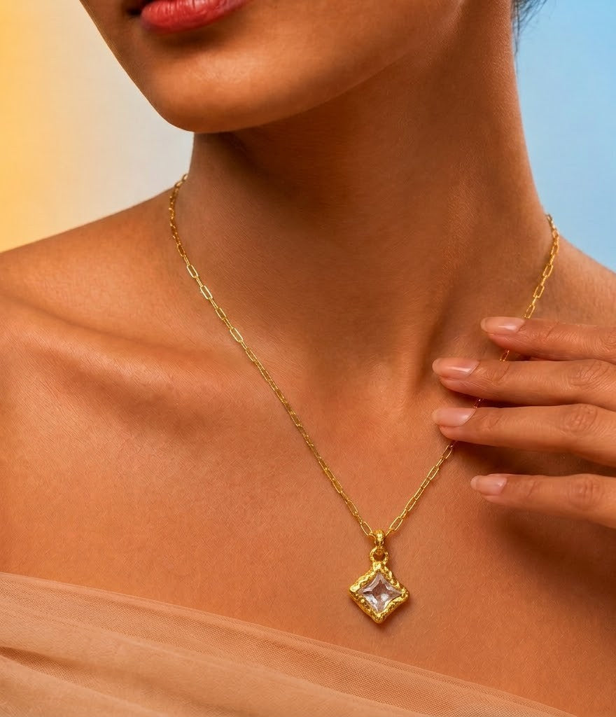 Princess Crystal Pendant Necklace in 92.5 Sterling Silver