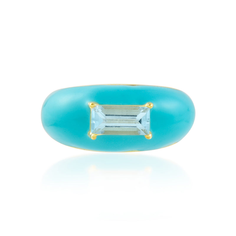 Sky Blue Enamel Blue Topaz Ring (Water Resistance Premium Plating)