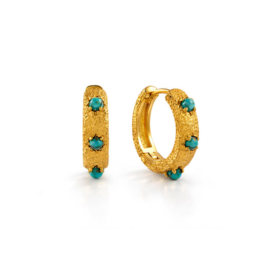 Turquoise Studded Textured Huggie Earrings