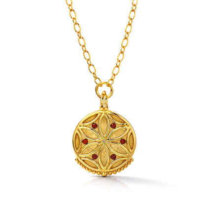 Garnet Medallion Pendant Necklace