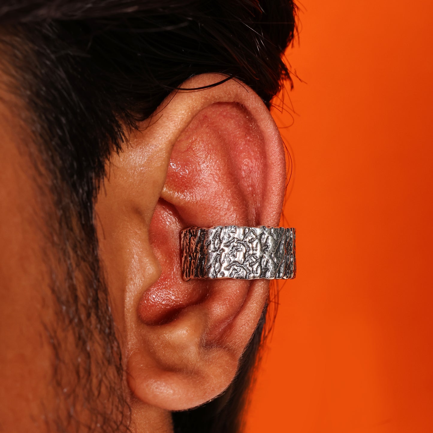 Rugged Texture 92.5 Sterling Silver Men’s Ear Cuff