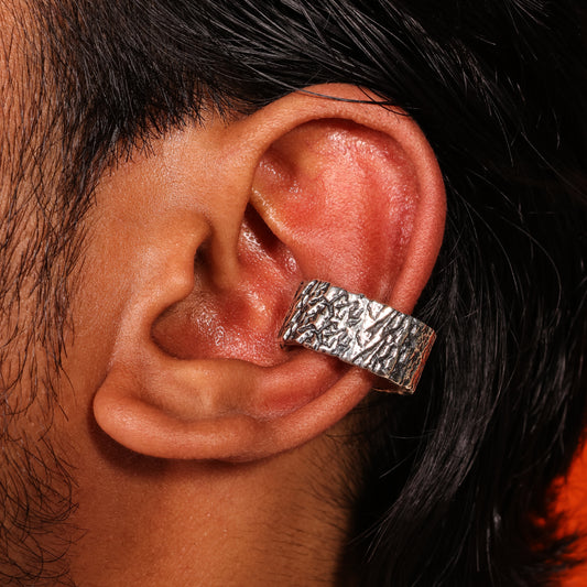 Rugged Texture 92.5 Sterling Silver Men’s Ear Cuff