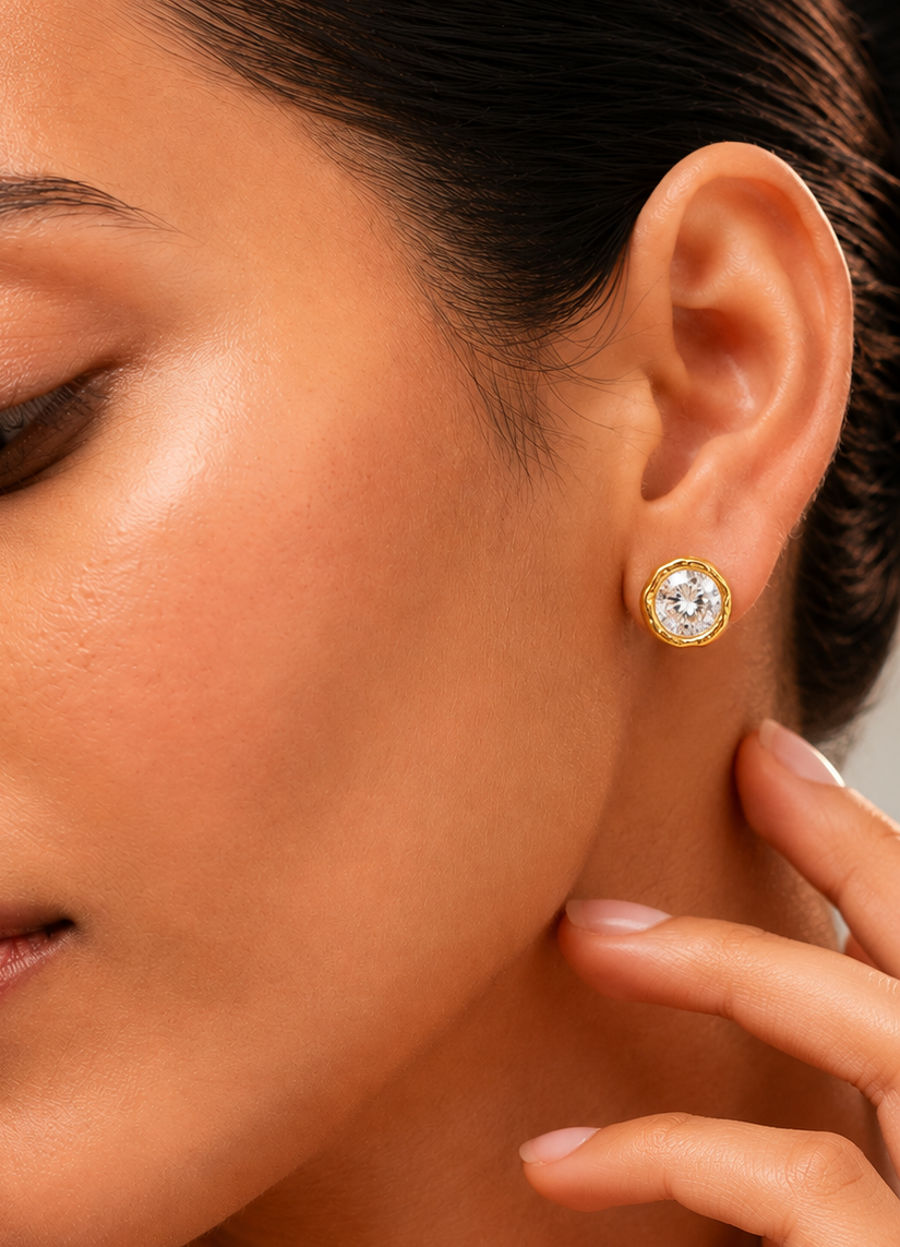 Round Crystal Stud Earrings in 92.5 Sterling Silver