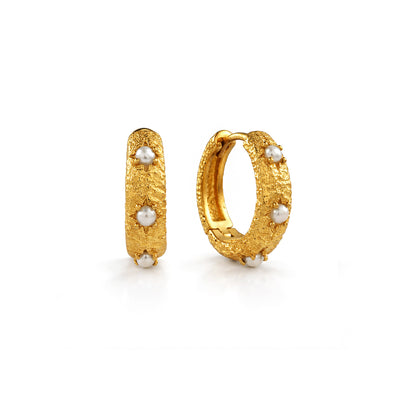 Pearl Studded Textured Huggie Earrings