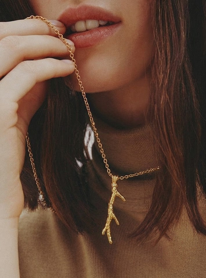 Hammered Twig 92.5 Sterling Silver Pendant Necklace