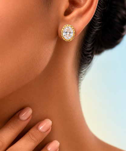 Oval Crystal Stud Earrings in 92.5 Sterling Silver