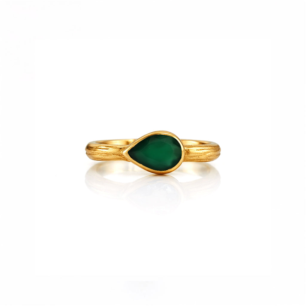 Green Onyx Pear Bezel Ring