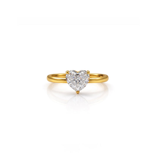 Solitaire Heart Crystal Teardrop Ring