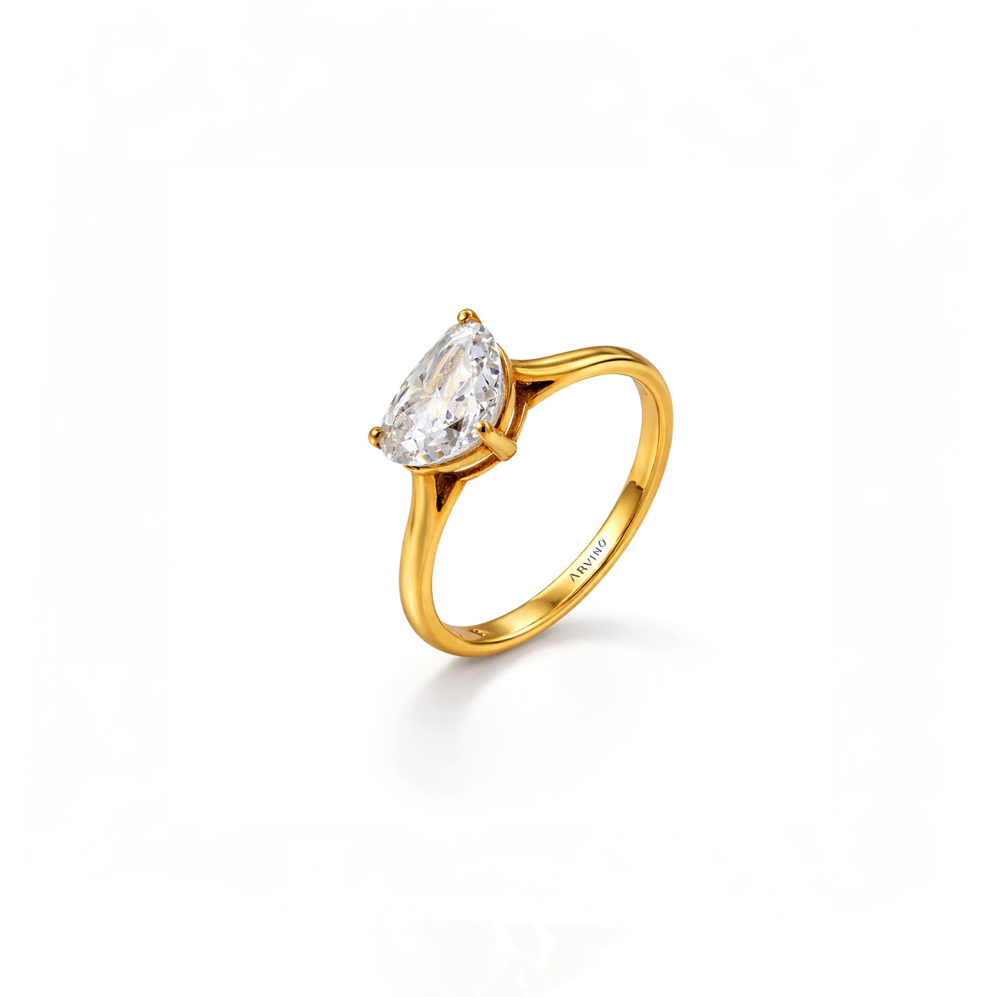 Solitaire Heart Crystal Teardrop Ring
